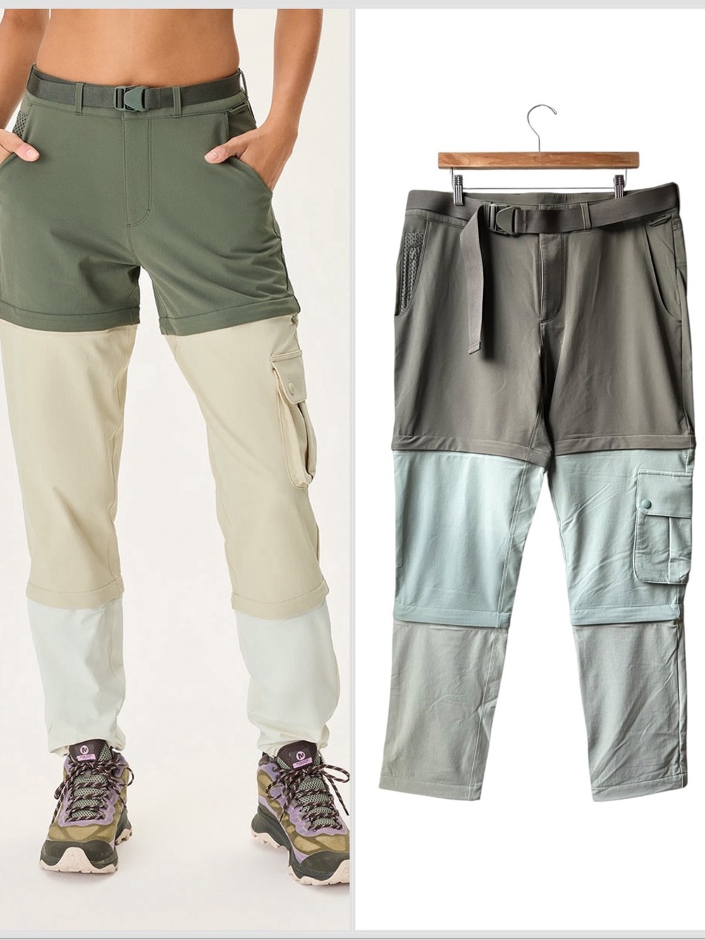 NWOT outdoor voices zip-off rectrek pants green Gray Sz XL